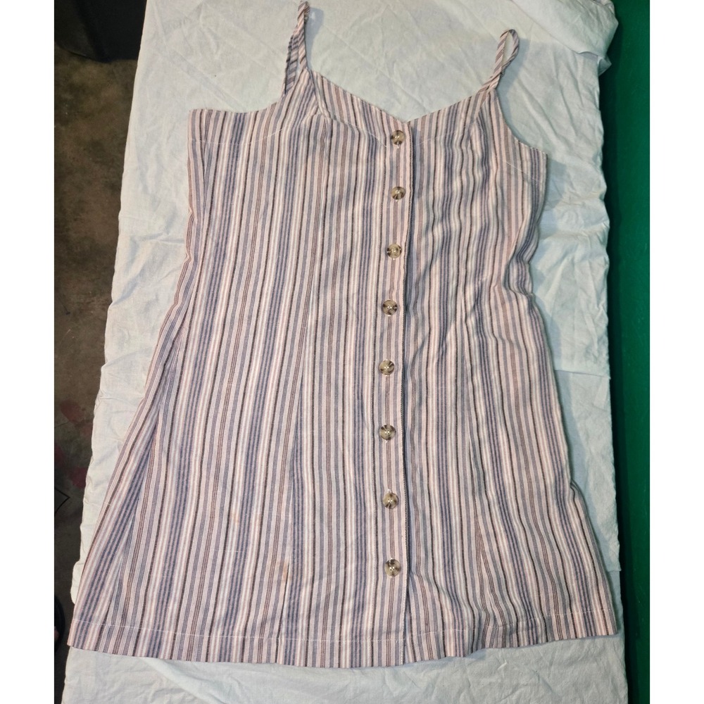 Stripped Button Dress Coastal Beachy Cottagecore A-line Promesa Cotton Blend M